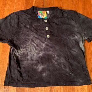 Big Bud Press Purple Black Tie Dye Crop Henley Shirt Size P